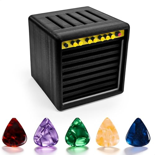 Plektrumhållare med 5 plektrum, gitarrplektrumhållare med förvaringslåda, plektrumhållare för 3D-gitarrplektrum, plektrumhållare för gitarrplektrum i 3D, plektrumset för musikaliska gitarrspelare