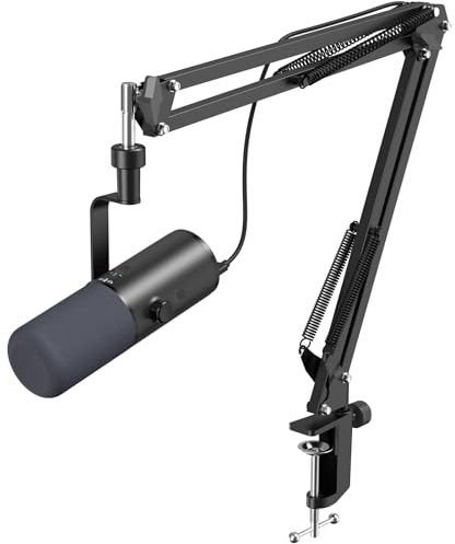 TONOR Dynamic Podcast Microphone for Studio, Cardioid XLR/USB Mic, AI Noise Cancellation, Tap Mute, 3.5mm Headphone Jack for Monitoring, Volume Control, Microfono with Boom Arm, Black, TD510 AIR H+