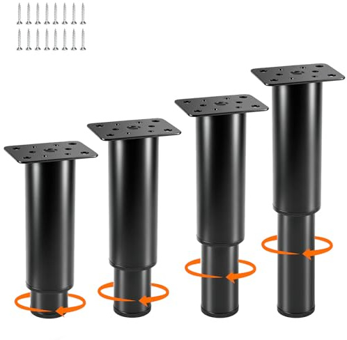 Aoyfuwell 4 st möbelfötter justerbara och höjdjusterbara fötter för möbelfötter, möbelben, 12–18 cm, svarta metallmöbelben, för skåpfötter, sofffötter, justerbara fötter, skåpben, sängfötter byrå