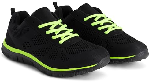 Get Fit Men’s Lightweight Cushioned Trainers - Breathable Mesh Gym Running Shoes - Comfortable Lace-Up Athletic Sneakers, Shock-Absorbing Non-Slip Sole - Black/Orange - 7