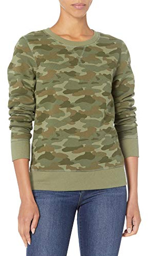 Amazon Essentials Sudadera con Cuello Redondo de Forro Polar (Disponible en Tallas Grandes) Mujer, Verde Camuflaje, S
