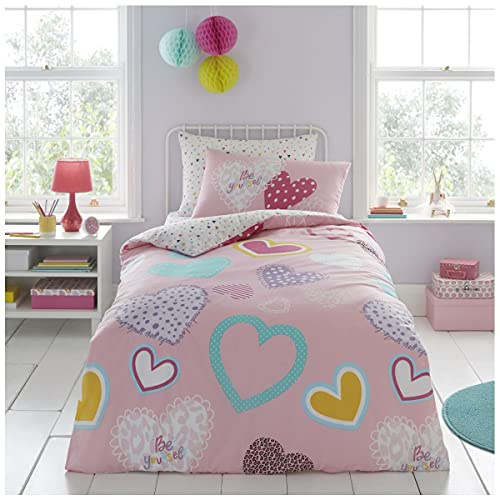 GC GAVENO CAVAILIA Children Duvet Cover OR Luxury Soft Cosy Fitted Sheet Set,Easy Care Heart Bed Linen, Polycotton, Pink, Single, 11583615