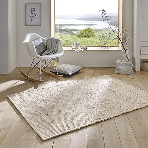 Taracarpet Handweb-Teppich Malmoe Wolle im Skandinavischem Landhaus Design Wohnzimmer Esszimmer Schlafzimmer Flur Läufer beidseitig verwendbar beige 090x160 cm