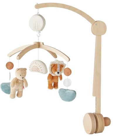 NOUKIE’S - Mobile musical en bois - Babou & Kendi - Rotation automatique sans piles - Compatible avec berceau, lit à barreaux et parc - Idéal dès la naissance pour apaiser et endormir bébé