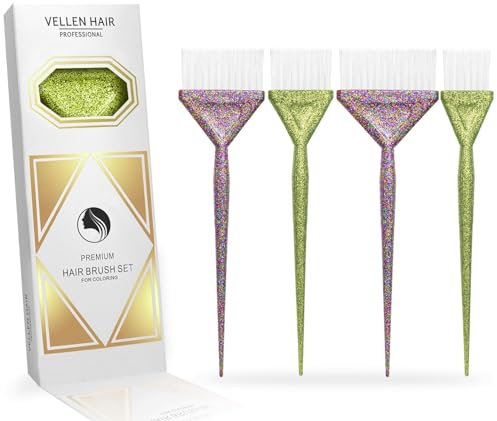 Vellen Hair Farbpinsel-Set, 4 verschiedene Größen für glatte Anwendung, perfekt für Haarfärbung und Balayage, wiederverwendbar und waschbar (Multi Glitzer)