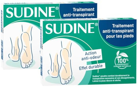 SORIFA - Set om 2 - Sudine Powder Antiperspirant Treatment - Foot - Reglerar svett - absorberar - förhindrar mykos - fri från aluminiumsalter - tillverkad i Frankrike - låda med 6 påsar-dubbla