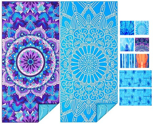 2 PCS Strandtuch Mikrofaser Beach Towel Badetuch Sandfrei XXL Schnelltrocknend Strandhandtuch Damen Groß Strandtücher Sommer Zubehör Handtuch Strand Mädchen Geschenke für Damen 180*80 Lila+Blau