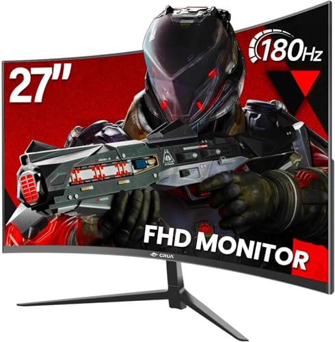 CRUA 27 Pouces 165HZ/180HZ écran incurvé PC,Moniteur de Jeu Full HD 1080P 1800R écran d’Ordinateur sans Cadre,1ms GTG avec FreeSync,Faible Flou Moniteur,Soins des Yeux,VESA,DisplayPort,HDMI