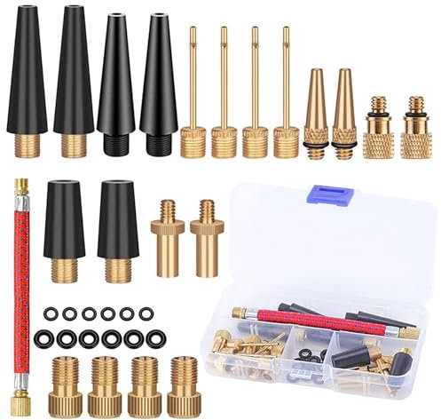 Fahrradventil Adapter Set 33 Teile,Alle Ventiladapter Fahrrad,französisches Ventil Adapter Luftpumpe Adapter ballpumpe nadeln mit Sortierbox, Enthält Alle SV AV DV PV Extender (32 Stück) (A)