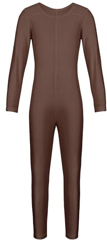 Agoky Kid's Boys Girls Full Body Unitard Long Sleeve Gymnastics Leotard Ballet Dance Bodysuit Jumpsuit Catsuit Brown 10-12 Years