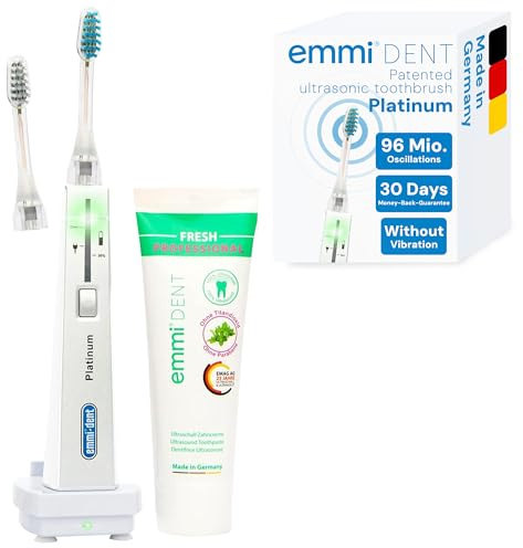 Emmi-dent Platinum Ultrasonic Electric Toothbrush – 96 Million Vibrations | with Ultrasonic Toothpaste | Effective Cleaning | Smart Rechargeable Toothbrush | No Brushing| Up to 15 Days Battery Life