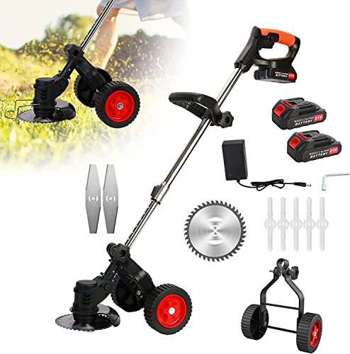 AMYYTL Cortacésped rotativo eléctrico de 21 V 2000 mAh, cortacésped eléctrico con Ruedas con Ruedas, cortacésped inalámbrico 3 en 1, cortacésped eléctrico Flotante, cortacésped eléctrico y bordeadora