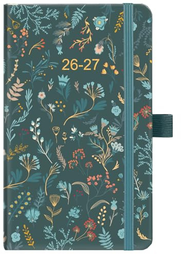 Kamaking Pocket Diary 2026 - A6 Diary 2026 Week to View with Pen Loop, Back Pocket, Jan.2026 - Dec.2026, Green Leaves,16×10×1.5 cm