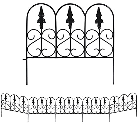 SCENDOR - Confezione da 5 recinzioni decorative da giardino in metallo, 45,7 cm di altezza x 50,8 cm di larghezza, senza scavo, recinzione paesaggistica, per aiuole, cortili, cani, barriera per
