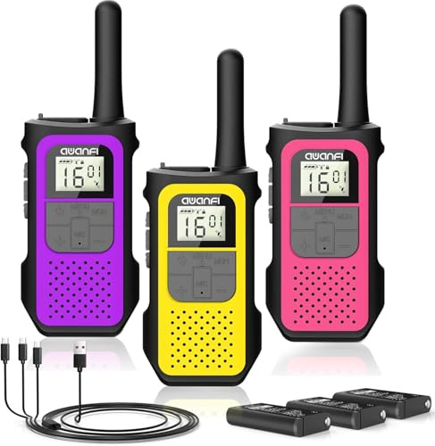 AWANFI Walkie Talkies for Adults Kids, 3 Pack Rechargeable Walkie Talkies with 1200mAh Battery, Long Range 16 Channels Radios, Walky Talky with USB-C Cable, VOX-Hands free for Outdoor Camping Hiking