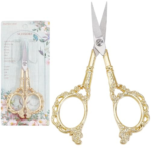 SUNNYCLUE 1 styck vintage sysax guld Floridn broderisax rostfritt stål blomdetaljer sy blommönster ke europeiskt halsband blad sax för skärning av tyg handverktyg