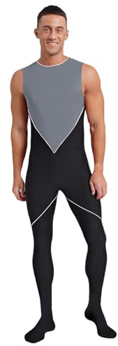 inlzdz Herren Ballett Trikot Gymnastikanzug Body Ärmellos Overall Unitards mit Reißverschluss Stretch Ballettkleidung für Training Unterricht Grau L