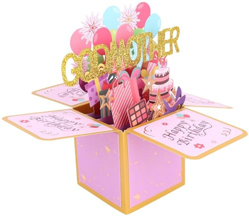 Gosknor Tarjeta Cumpleaños Emergente, Globos Colores Creativos Premium Tarjeta Felicitación de Cumpleaños Emergente 3D con Sobre Ideal para Mujeres y Madrinas