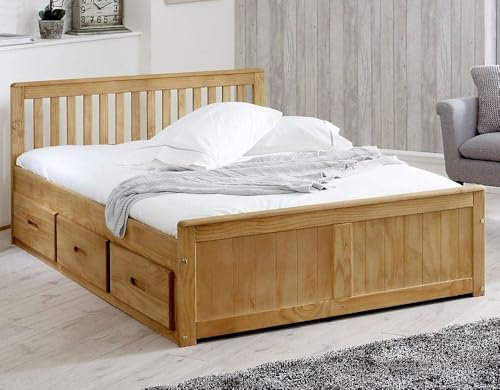 Mission Solid Wooden Storage Bed Frame DOUBLE 4FT 6INCH Waxed Pine with 6 Drawers Modern Waxed Pine Storage Bed Frame W 146 x L 199 x H 80 cm