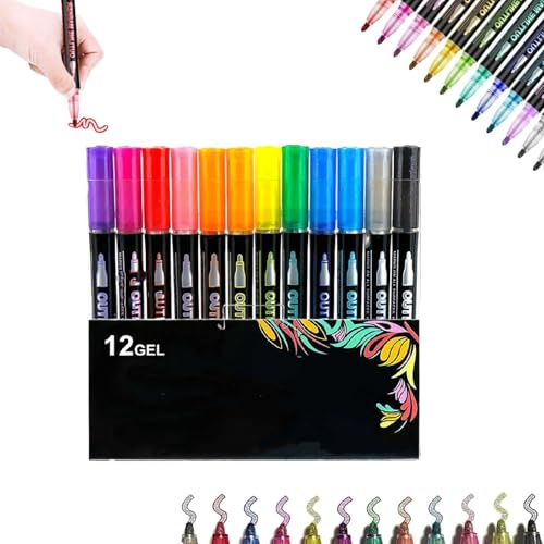 Generico 8/12/24/36/48/60 colori pennarelli a doppia linea per contorni, pennarelli per contorni, per colorare, evidenziatori per graffiti (12pcs)