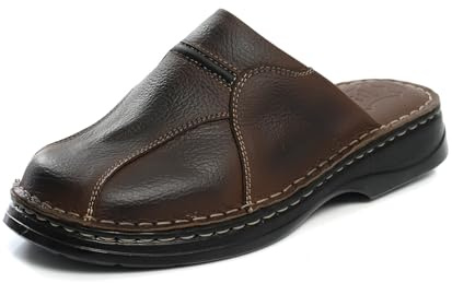Rimo-Genuine Touch Chaussons en cuir pour homme - Chaussons et sabots confortables en cuir véritable - Fabriqués à la main - Semelle antidérapante - Tailles 41 à 47