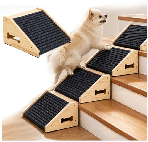 4 Pack Dog Ramp for Stairs, 4PCS Wooden Ramp for Stairs, Sturdy & Stable Anti-Slip Pet Steps for Small Medium Dogs and Cats with Carpet Surface, Suitable for Playtime, Training, Pet Exercise