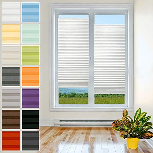 Plissee mit Bohren – Premium Plissee mit Pearl Stoff | Sichtschutz & Sonnenschutz für Fenster | Plisseerollo | Faltrollo | Weiß | 75 x 130 cm