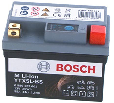 Bosch 0986122601 - Lithium-Ion Motorcycle Battery 12V 95A 1.6Ah Li-Ion Equivalent up to 5Ah Lead Acid - Suitable for Motorcycles, Motorbikes, Enduros, Scooters, Quads, Jet Skis - BTX4L-BS, BTX5L-BS