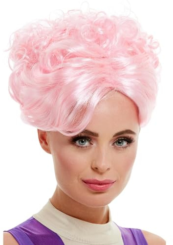 Smiffys Peluca de trapecista, Rosa, con recogido rizado vintage Halloween, Carnaval