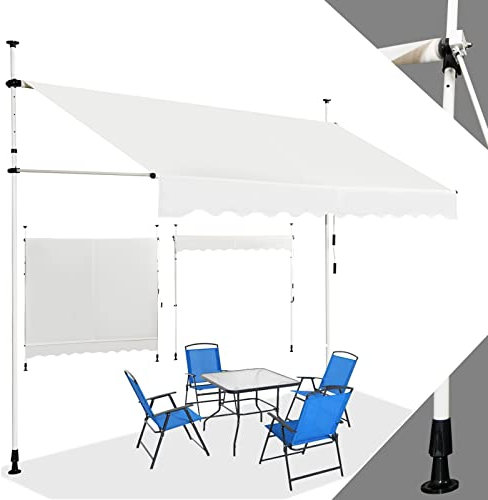 RELAX4LIFE Store Banne Manuel sans Perçage, Auvent Balcon Rétractable avec Manivelle, Tissu Oxford Anti-UV Imperméable, Hauteur Réglable 2-3 M, Store Banne pour Porte Fenêtre (Beige, 250 X 125 cm)