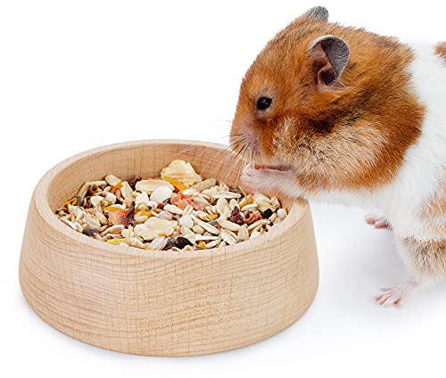 Niteangel Wooden Hamster Feeding Bowl - Small Animal Food Dish for Dwarf Syrian Hamsters Gerbils Mice Degus or Other Similar-Sized Small Pets (Hammy Pattern, for Syrian)