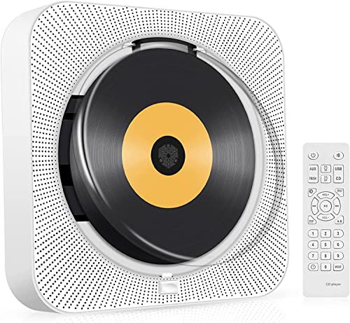 Reproductor de CD portátil con Bluetooth USB, Altavoces HiFi montables en la Pared con Mando a Distancia, Reproductor de CD Multifuncional con protección contra el Polvo - Home Audio FM Radio MP3