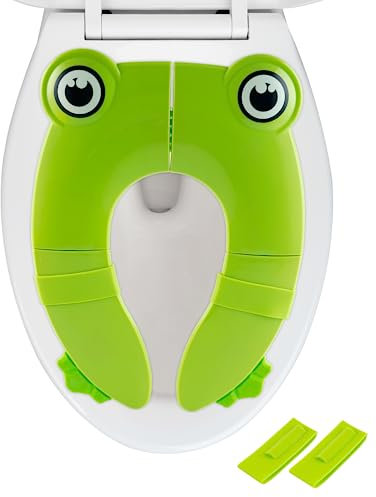 iFealClear Faltbarer Toilettensitz Kinder, Tragbar Kinder Toilettentrainer Sitz, WC Sitz Kleinkind Reise Töpfchentrainer mit Aufbewahrungstüte, Grüner Frosch