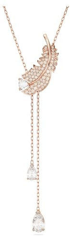 Swarovski Nice Anhänger, Rosé Vergoldete Damenhalskette mit Feder-Motiv und Strahlenden Swarovski Kristallen