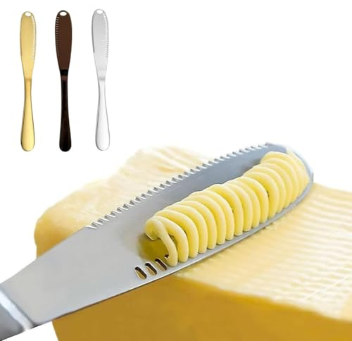 AMAZING GOODS Stainless Steel Butter Spreader, Butter Knife - 3 in 1 Kitchen Gadgets (3 Set) 1 Gold, 1 Sliver, 1 Black