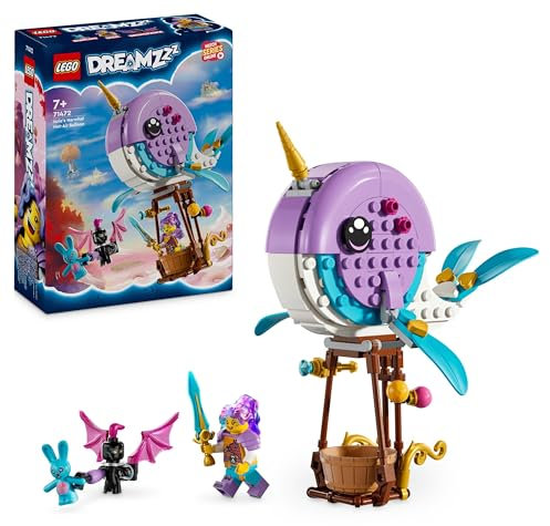 LEGO DREAMZzz 2-in-1 Izzies Narwal-Heißluftballon, Meerestiere-Spielzeug, Rette Bunchu vor einem Albgnom, wandlungsfähiges Wal-Spielzeug für Kinder, Geschenk für Mädchen und Jungs ab 7 Jahren 71472