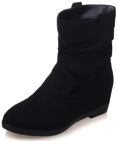 Lroey Reoly Bottines Femme Talon Compensé, Bottes Slouch Bout Rond Talons Moyen Bottes Courtes A Enfiler, C14398Lp Noir Taille 33 EU