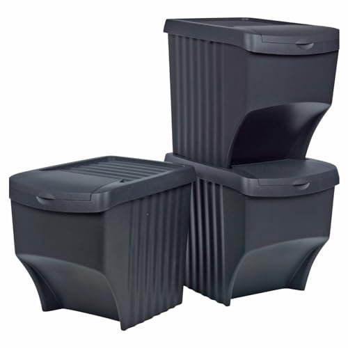 URBNLIVING 3 Pcs x 22L Stacking Food Recycling Box Indoor Waste Garbage Can Bin Set with Lid