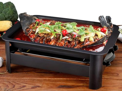 Portable Non-Stick Teppanyaki Griddle Grill Pan, Multifunctional Barbecue Grill, Stainless Steel Grilled Fish Stove Commercial Grilled Fish Plate, for Home Picnic Balcony Barbeque, Camping black