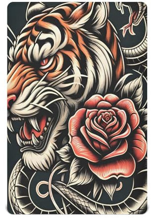 Sábanas elásticas portátiles para cuna con diseño de tigre cabeza con serpiente y rosa roja para bebés y niños pequeños, sábana de colchón transpirable y suave para cuna para niñas y niños