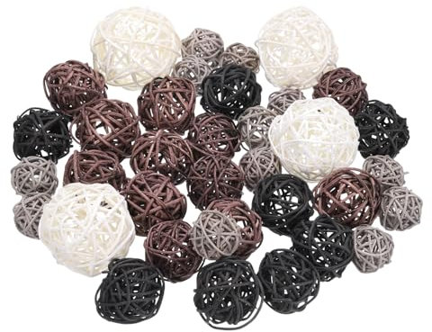 sourcing map 36 Pcs Wicker Rattan Balls, 1.2 1.6 2 2.4 Wood Decorative Balls Vase Fillers for Centerpiece Bowl Orbs Fillers Tree Wedding Home Decor, Light Gray/Coffee/Black/White