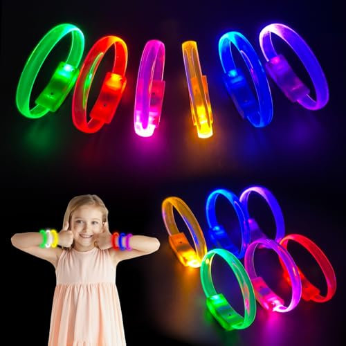 EKKONG Leuchtarmbänder 12 Stück Led Armband Leuchtarmband Kinder Led Armbänder Knicklichter Leuchtband Partyzubehör für Geburtstag, Halloween, Karneval, Partyspiele, Konzerte