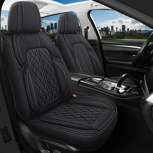 DuDuWang Leather Car Seat Covers – Universal Fit for Cars, SUVs and Sedans – Non-Slip & Breathable (Black, Full Set)