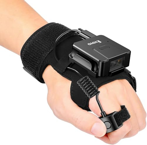 Eyoyo 1D 2D Glove Bluetooth Barcode Scanner, Portable Wearable QR Code Scanner, Left & Right Hand Wearable, Wireless Book Inventory Barcode Reader Compatible with iPhone iPad Android