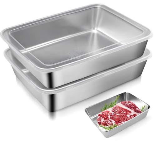 Lytonix 2 Piezas Tupper de Acero Inoxidable 304 Apto para Uso Alimentario,Grande 2900 ml,Organizador para Refrigerador,Recipiente con Tapa,Conteneurs para Nevera,Embutidos,Salchichas,Empanar,Fiambres