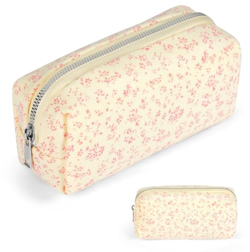 AOOTE Astuccio Portapenne, Monocromo Astuccio Chiusura a Zip, Scuola Ufficio Astuccios, con Motivo Floreale, per Cosmetica, Matite, Pennelli, Auricolari, Utilizzabile Come Borsa Portaoggetti, Rosa