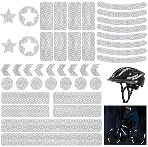 KNUIUYY 42 Piezas Pegatinas Bicicletas, Plata Pegatinas Reflectantes Anticolisión, Impermeable Reflectores Adhesivos, Adhesivos de Alta Visibilidad para Bicicleta, Casco, Moto, Cochecito
