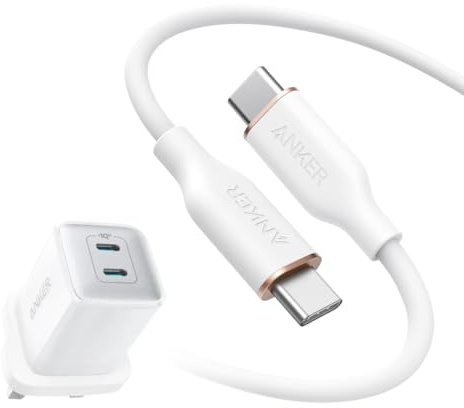 USB C Plug and USB C Charger Cable（6ft/1.8m）, Anker 40W USB C Fast Charger, 2-Port Compact Charger, Compatible with iPhone 15/15 Pro/15 Pro Max/14/14 Pro/14 Pro Max, Galaxy, iPad, and More