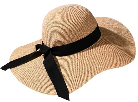 JSTHHTT Sombrero de Sol para Mujer, Sombrero Mujer Verano, Sombrero de Paja con ala Ancha, Transpirable, UPF 50+, Sombrero Playa Mujer, Sombrero de Verano Plegable para Viajes y Vacaciones
