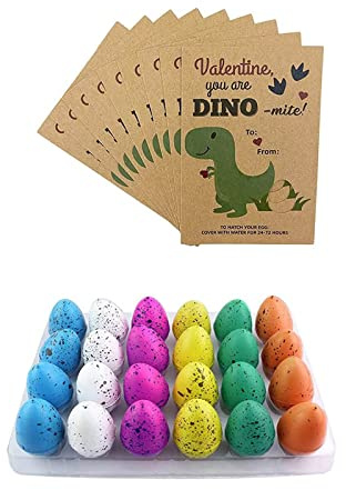 Lot de 24 cartes de Saint-Valentin avec œufs de dinosaure, cartes d'échange amusantes pour classe, école, salle de classe, fête de Pâques (taille unique)